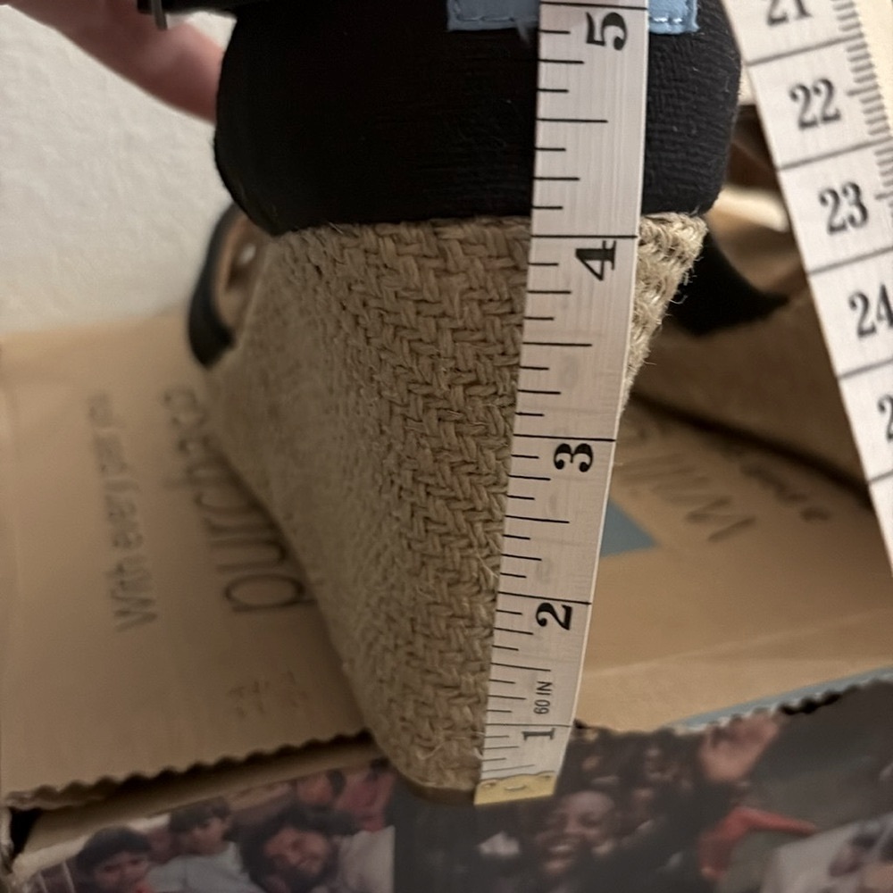 [TOMS] Black Canvas Strappy Open-Toe Espadrille Sandals Wedges Womens 10 w/ Box - Picture 14 of 16